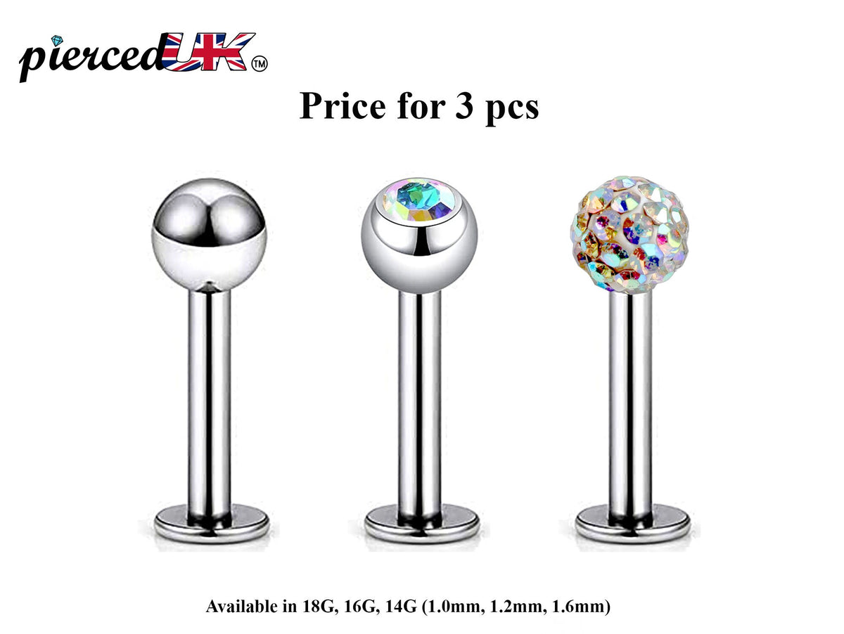 Labret Studs: Surgical Steel Flatback Lip Piercing Jewelry (3pcs)