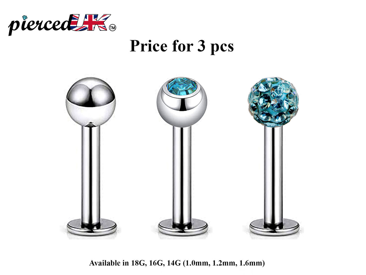 Labret Studs: Surgical Steel Flatback Lip Piercing Jewelry (3pcs)