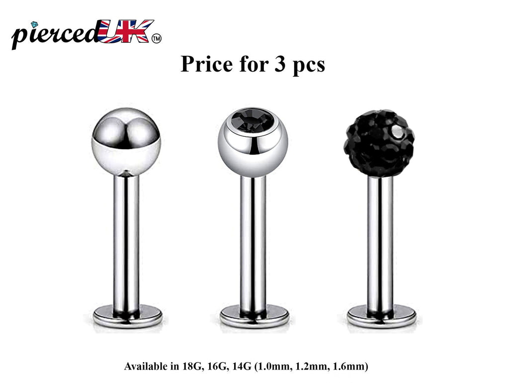 Labret Studs: Surgical Steel Flatback Lip Piercing Jewelry (3pcs)