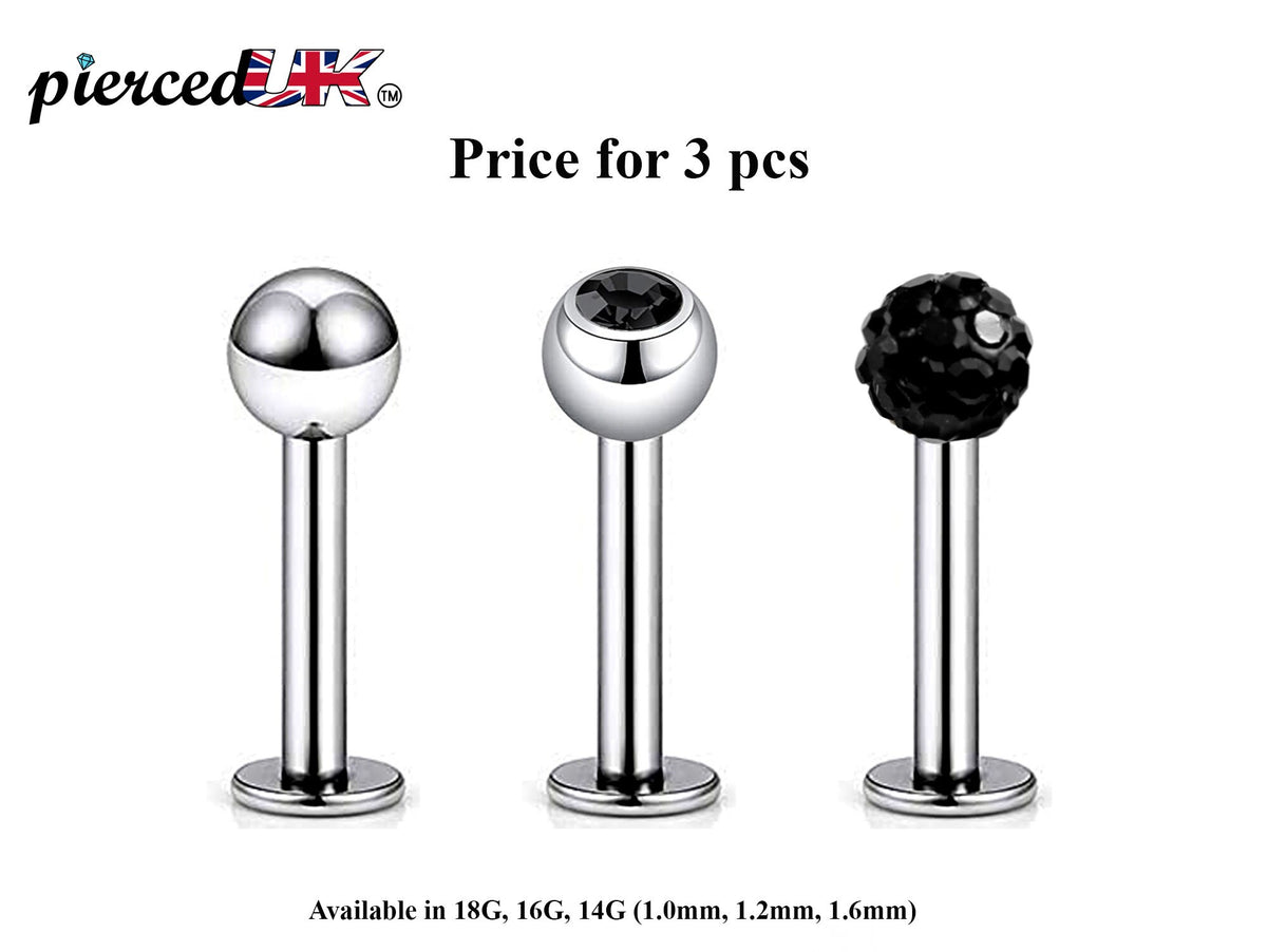 Labret Studs: Surgical Steel Flatback Lip Piercing Jewelry (3pcs)