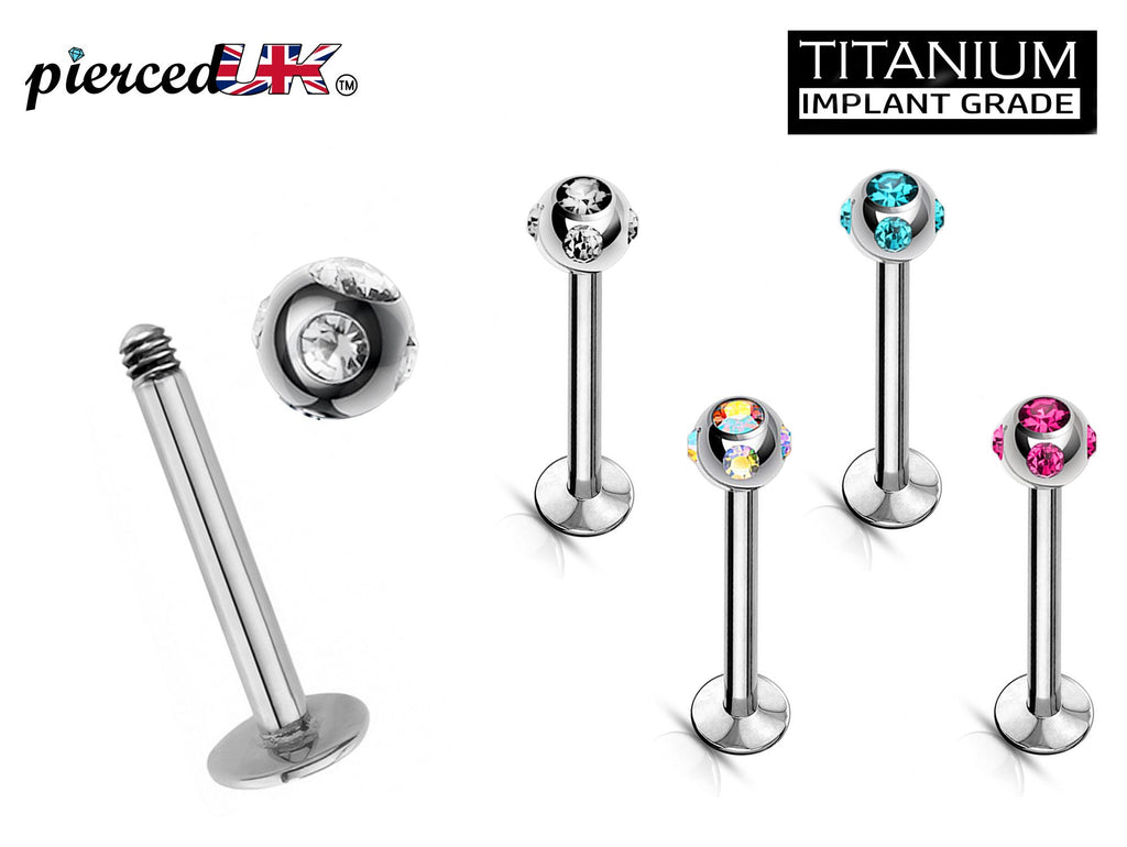 Titanium Labret Stud: Multi Stone Crystal Ball Piercing (16g, 14g)