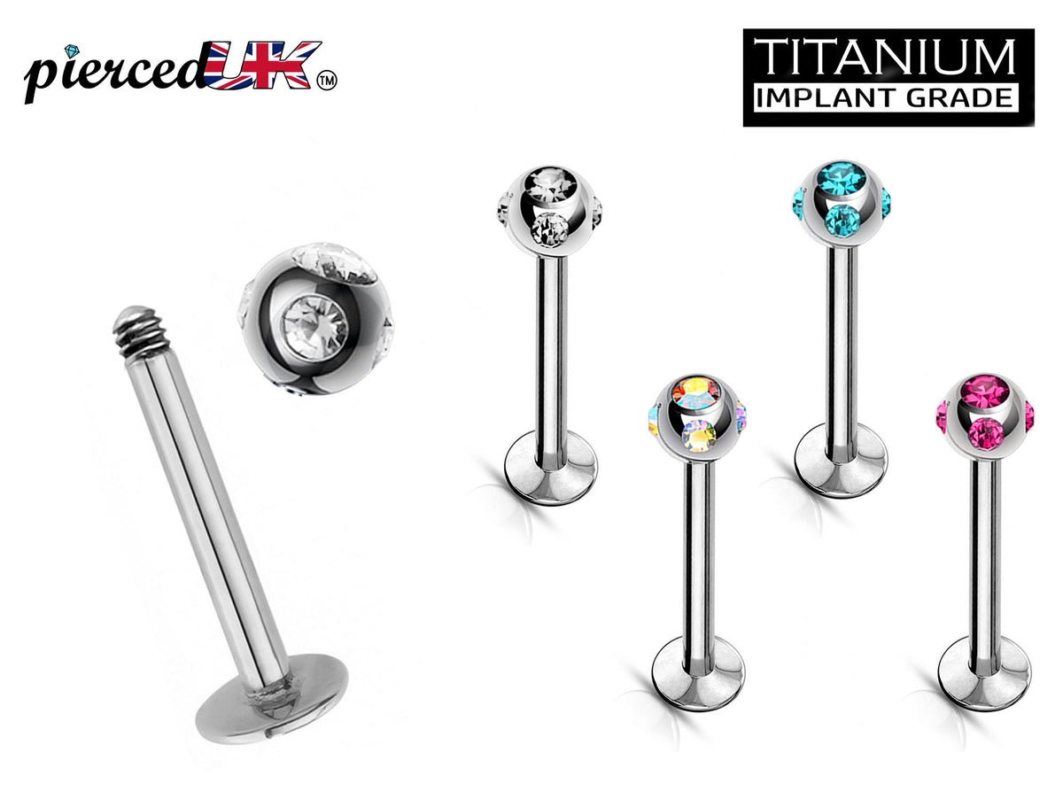 Titanium Labret Stud: Multi Stone Crystal Ball Piercing (16g, 14g)
