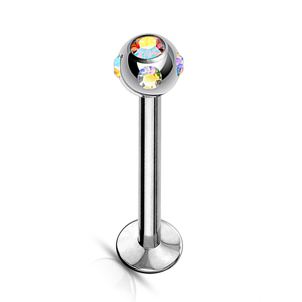Titanium Labret Stud: Multi Stone Crystal Ball Piercing (16g, 14g)