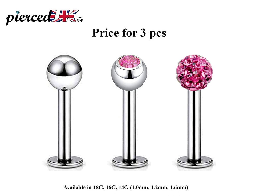 Labret Studs: Surgical Steel Flatback Lip Piercing Jewelry (3pcs)