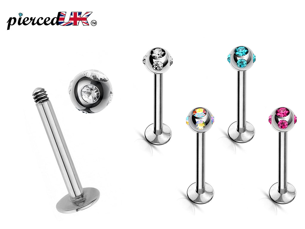 Crystal Ball Labret Stud: 16g Surgical Steel Lip Piercing