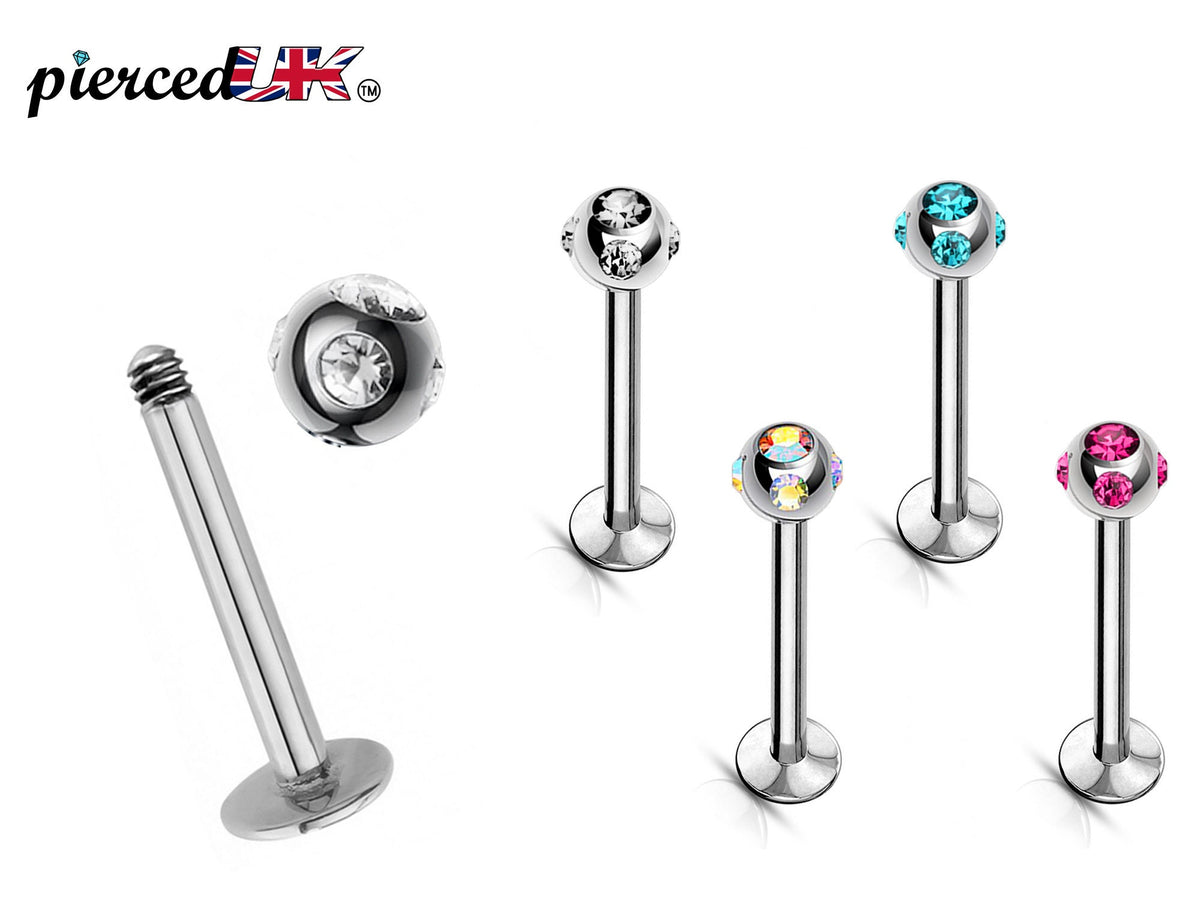 Crystal Ball Labret Stud: 16g Surgical Steel Lip Piercing