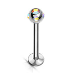 Crystal Ball Labret Stud: 16g Surgical Steel Lip Piercing