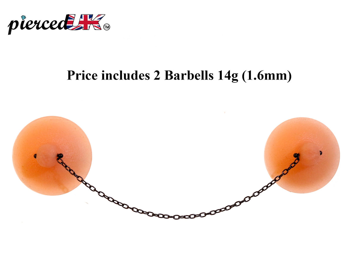 14g Surgical Steel Nipple Barbell with Chain - Body Piercing Jewelry