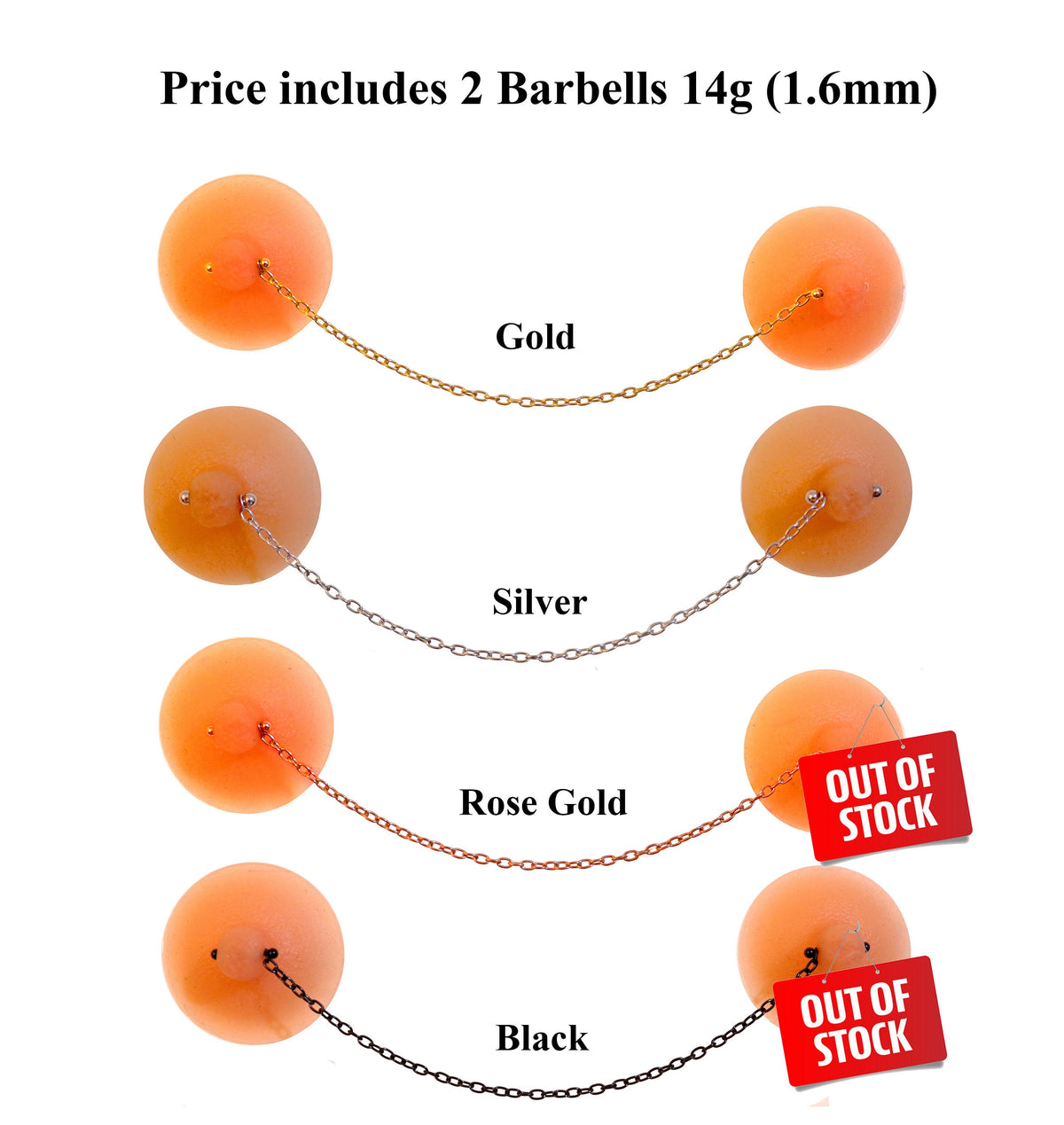 14g Surgical Steel Nipple Barbell with Chain - Body Piercing Jewelry
