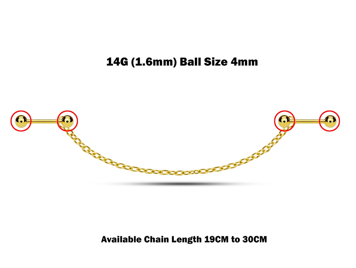 14g Surgical Steel Nipple Barbell with Chain - Body Piercing Jewelry