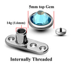 Titanium Dermal Piercing: 14g Pyramid Gem Micro Dermal Anchor