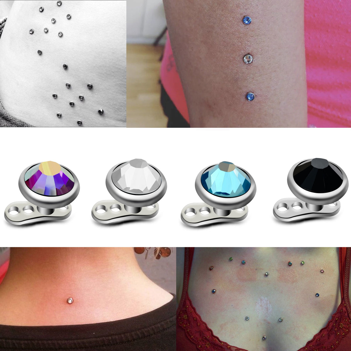 Titanium Dermal Piercing: 14g Pyramid Gem Micro Dermal Anchor