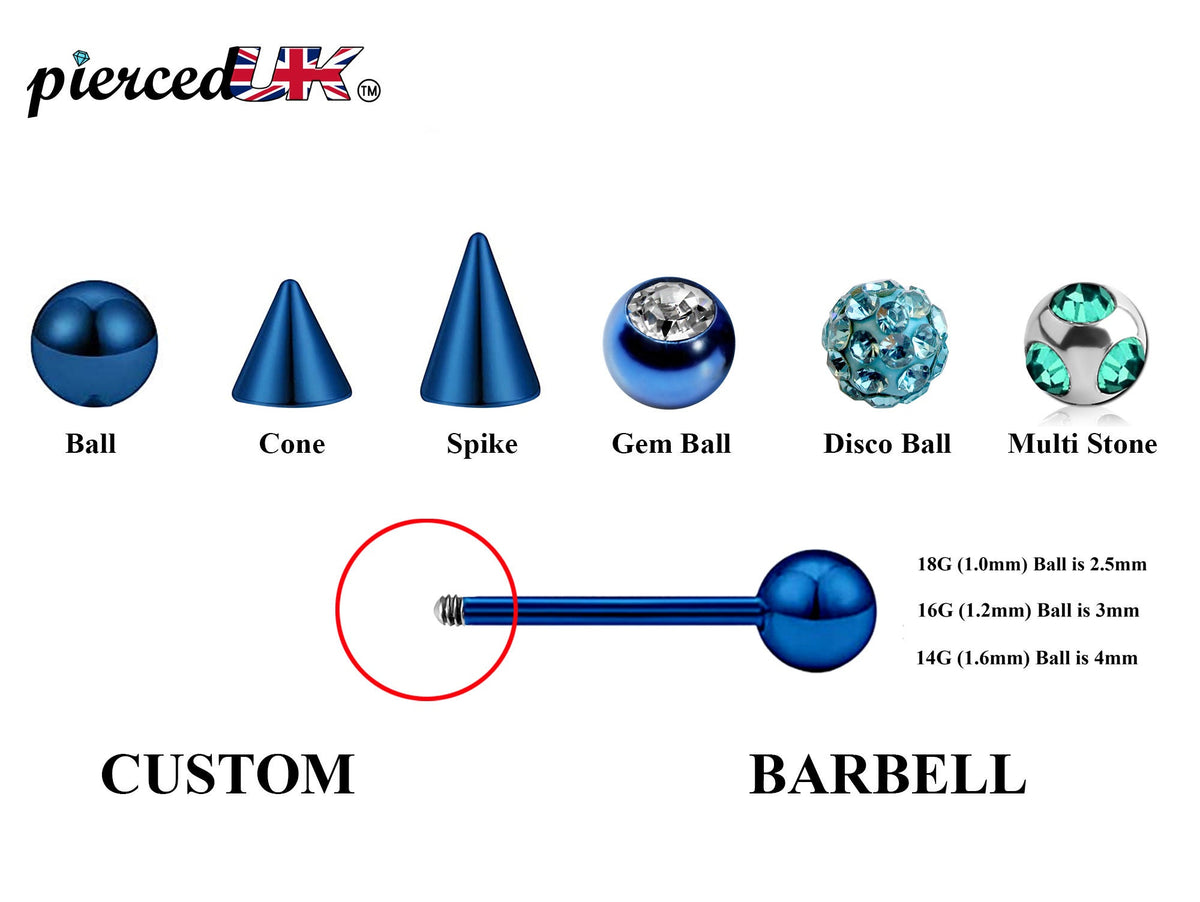 Teal Blue Surgical Steel Barbell Stud: Industrial Piercing (18g, 16g, 14g)
