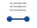Teal Blue Surgical Steel Barbell Stud: Industrial Piercing (18g, 16g, 14g)