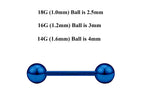 Teal Blue Surgical Steel Barbell Stud: Industrial Piercing (18g, 16g, 14g)