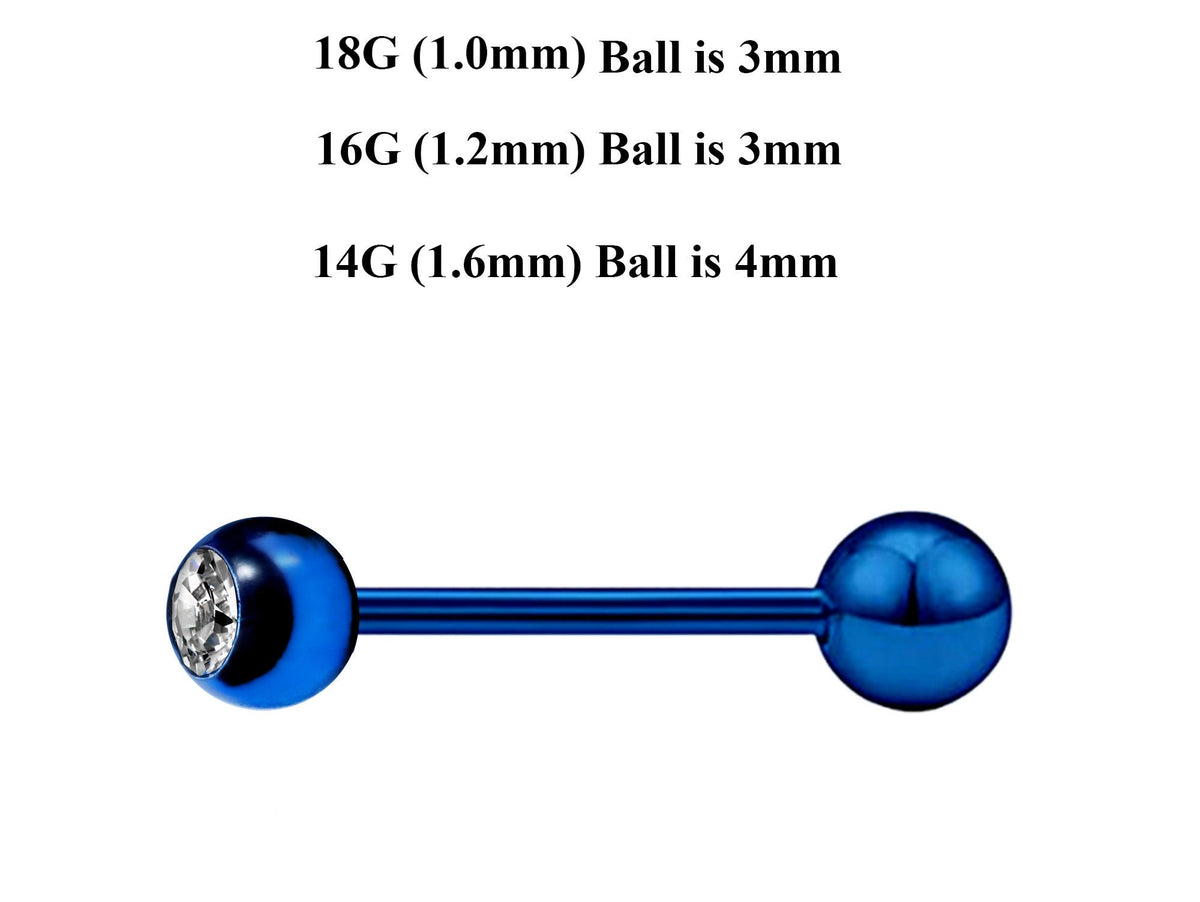 Teal Blue Surgical Steel Barbell Stud: Industrial Piercing (18g, 16g, 14g)