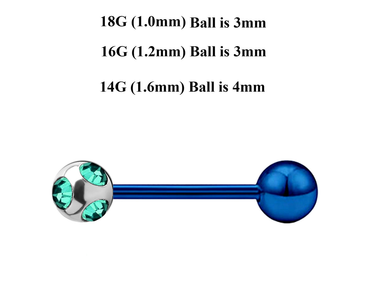 Teal Blue Surgical Steel Barbell Stud: Industrial Piercing (18g, 16g, 14g)