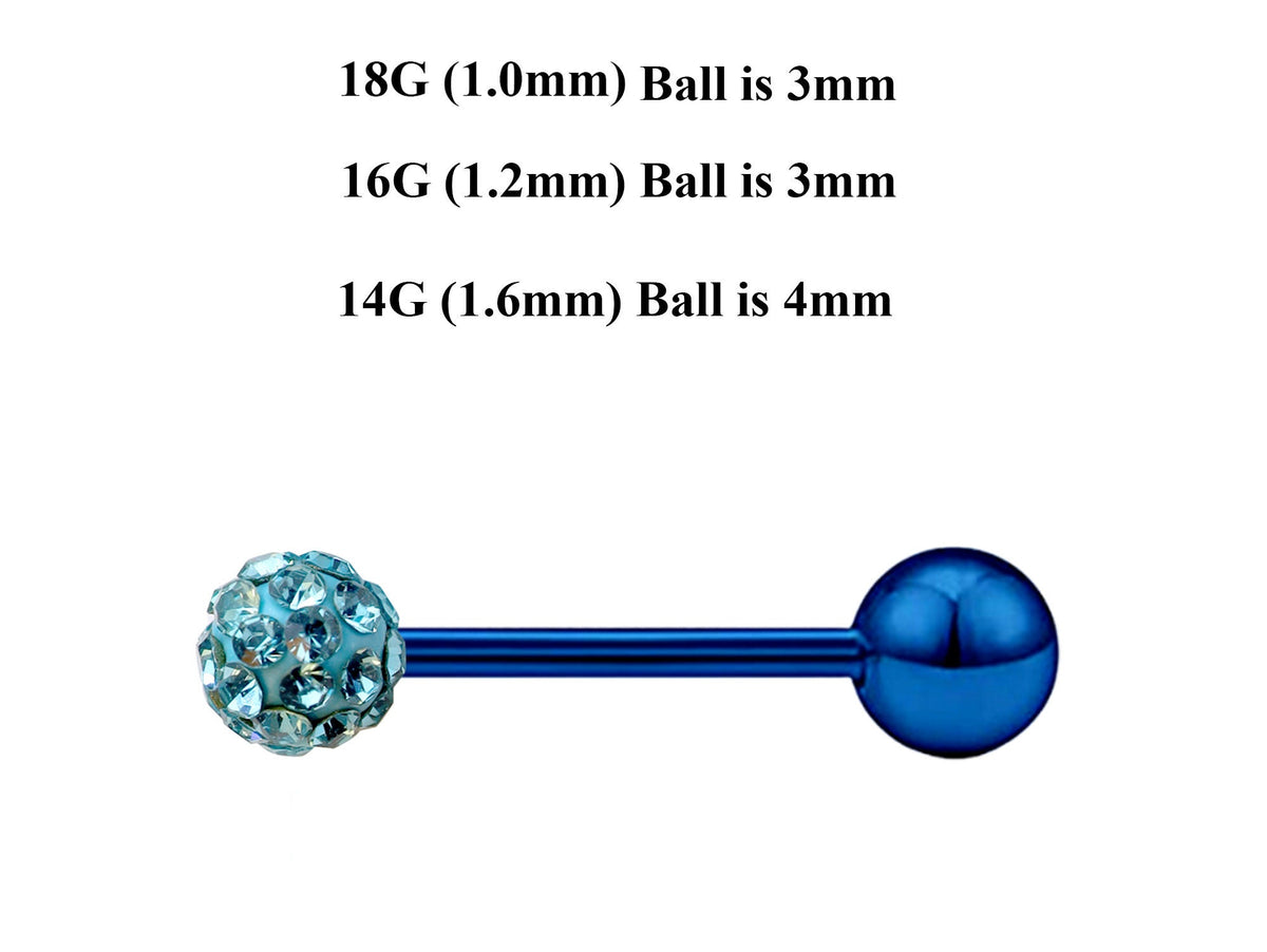 Teal Blue Surgical Steel Barbell Stud: Industrial Piercing (18g, 16g, 14g)
