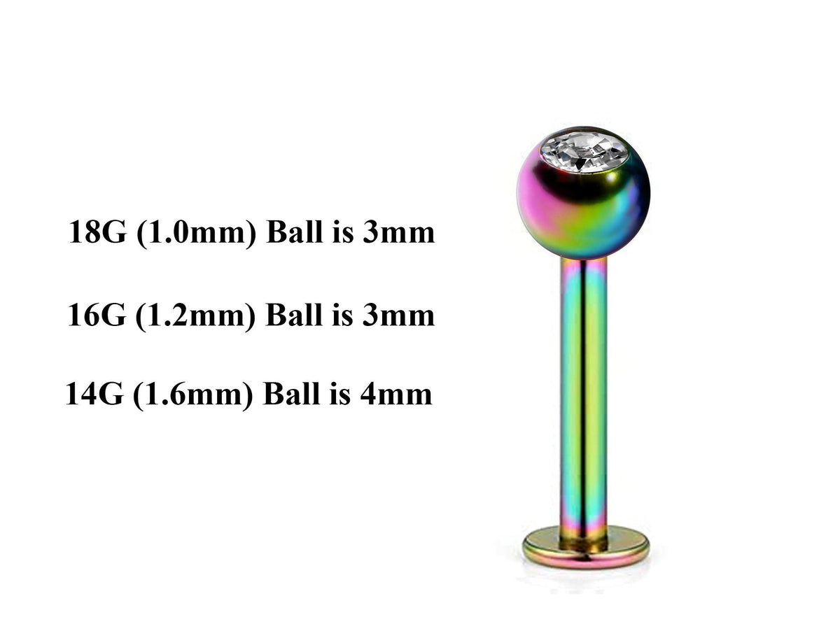 Rainbow Labret Stud: Surgical Steel Lip Piercing (18g, 16g, 14g)