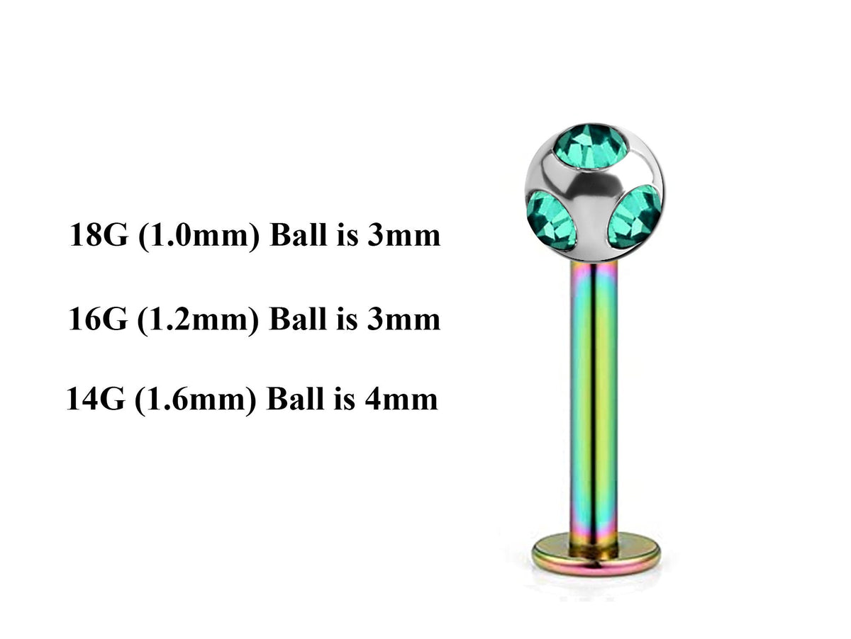 Rainbow Labret Stud: Surgical Steel Lip Piercing (18g, 16g, 14g)