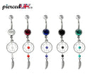 Dreamcatcher Navel Ring: Sterling Silver Dangle Belly Bar with Crystal & Stone Beads (14g)