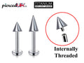 Titanium Spike Labret: 16G 14G Internally Threaded Lip Piercing