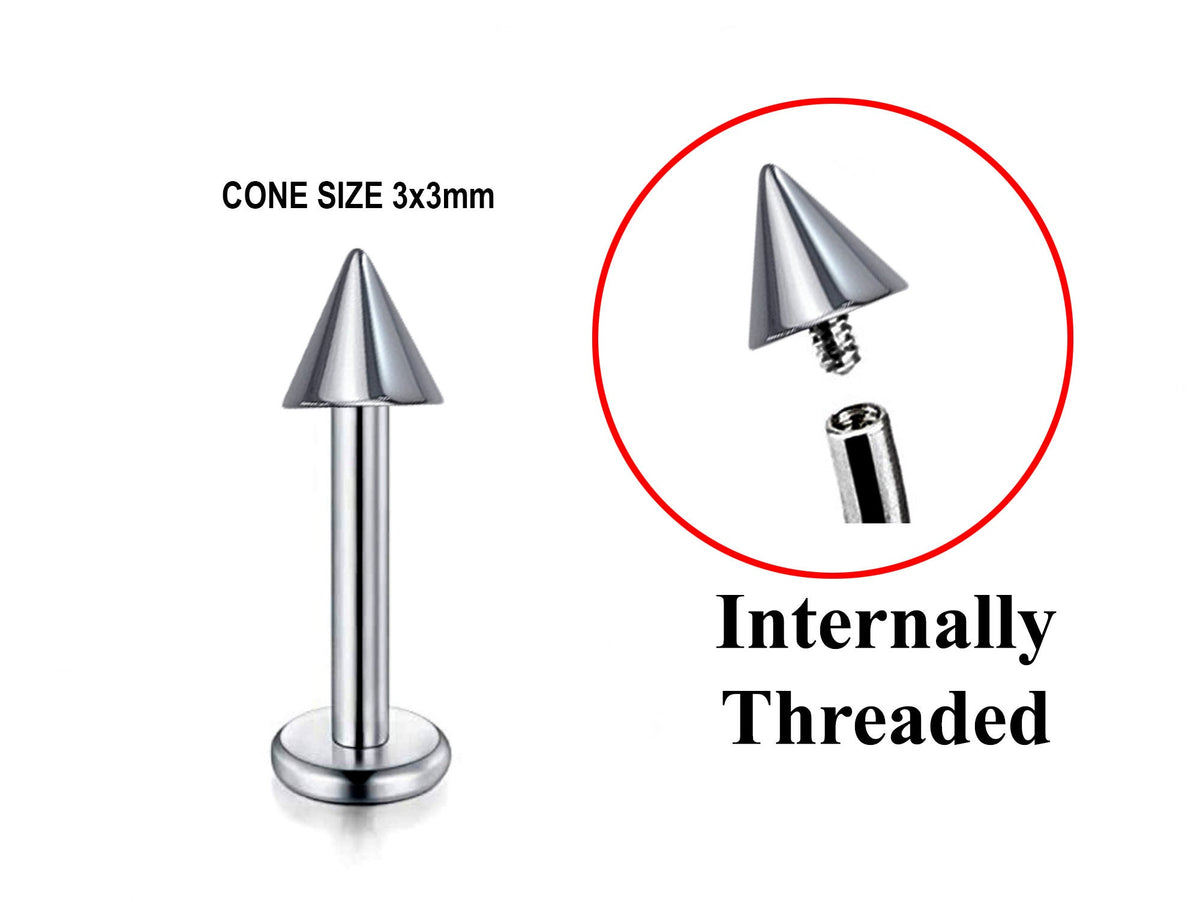 Titanium Spike Labret: 16G 14G Internally Threaded Lip Piercing