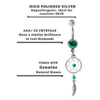 Dreamcatcher Navel Ring: Sterling Silver Dangle Belly Bar with Crystal & Stone Beads (14g)