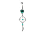 Dreamcatcher Navel Ring: Sterling Silver Dangle Belly Bar with Crystal & Stone Beads (14g)