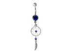 Dreamcatcher Navel Ring: Sterling Silver Dangle Belly Bar with Crystal & Stone Beads (14g)