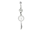 Dreamcatcher Navel Ring: Sterling Silver Dangle Belly Bar with Crystal & Stone Beads (14g)