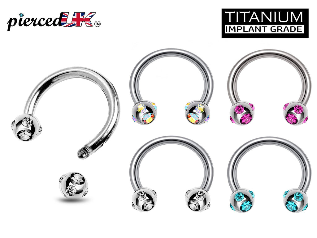 Titanium Multi Stone Nose Ring: 16G, 14G Circular Barbell
