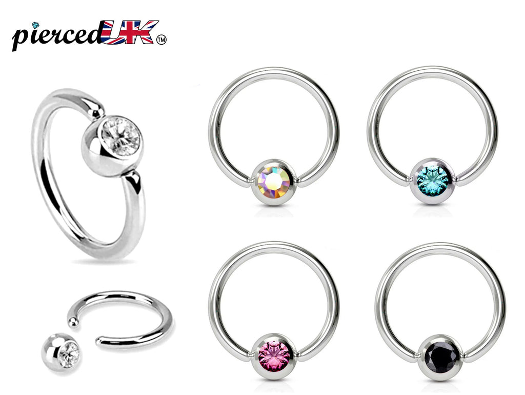 Surgical Steel Captive Bead Ring: Gem Ball Closure for Septum, Lip, Nipple