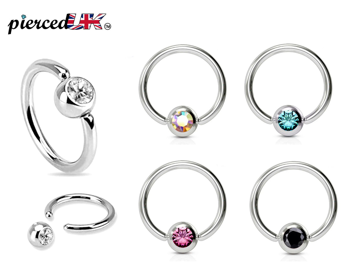 Surgical Steel Captive Bead Ring: Gem Ball Closure for Septum, Lip, Nipple