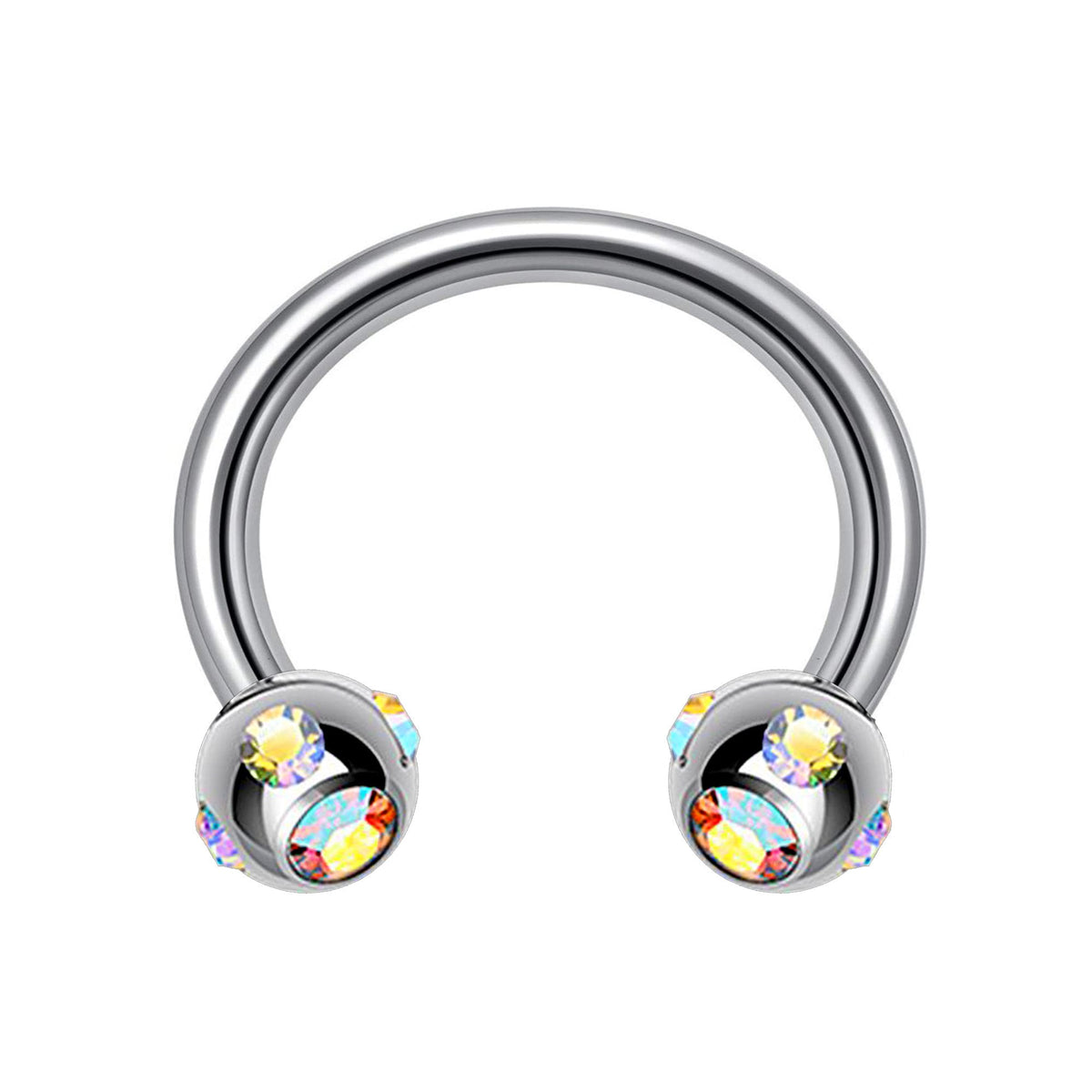 Titanium Multi Stone Nose Ring: 16G, 14G Circular Barbell