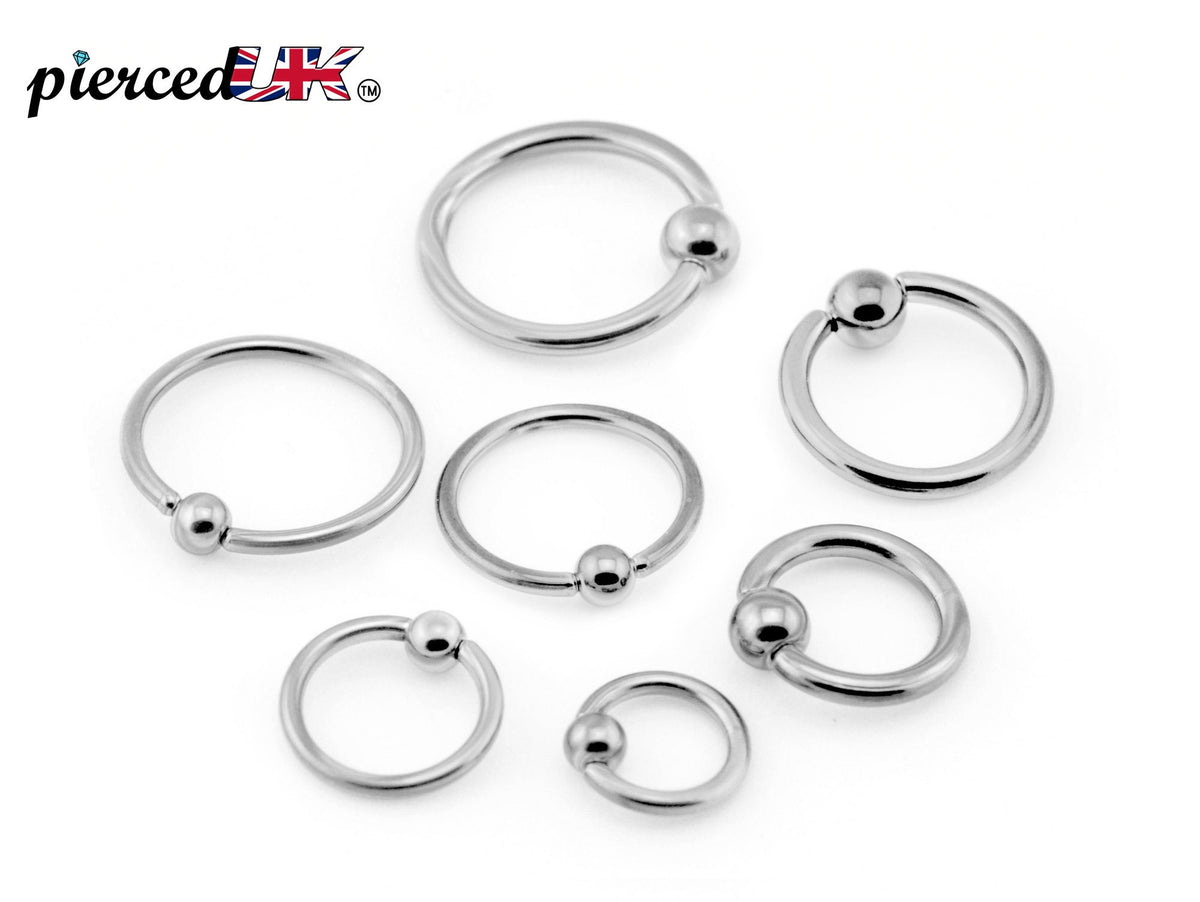 Surgical Steel Captive Bead Ring: Ear, Septum, Lip, Nipple Piercing (18g-0g)