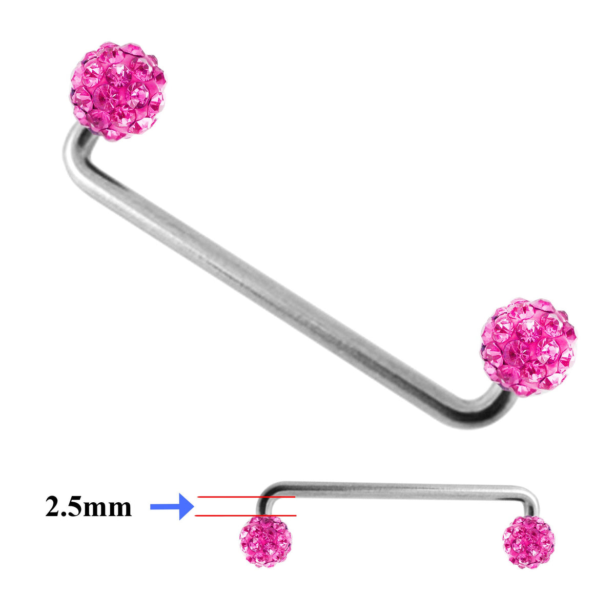 Titanium Dermal Piercing, Staple Barbell - Surface Barbell with Disco Ball Top Gem Multi Crystal
