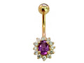 14K Gold Belly Button Ring: Tanzanite Amethyst CZ Navel Piercing
