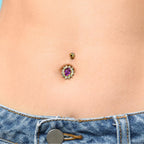 14K Gold Belly Button Ring: Tanzanite Amethyst CZ Navel Piercing