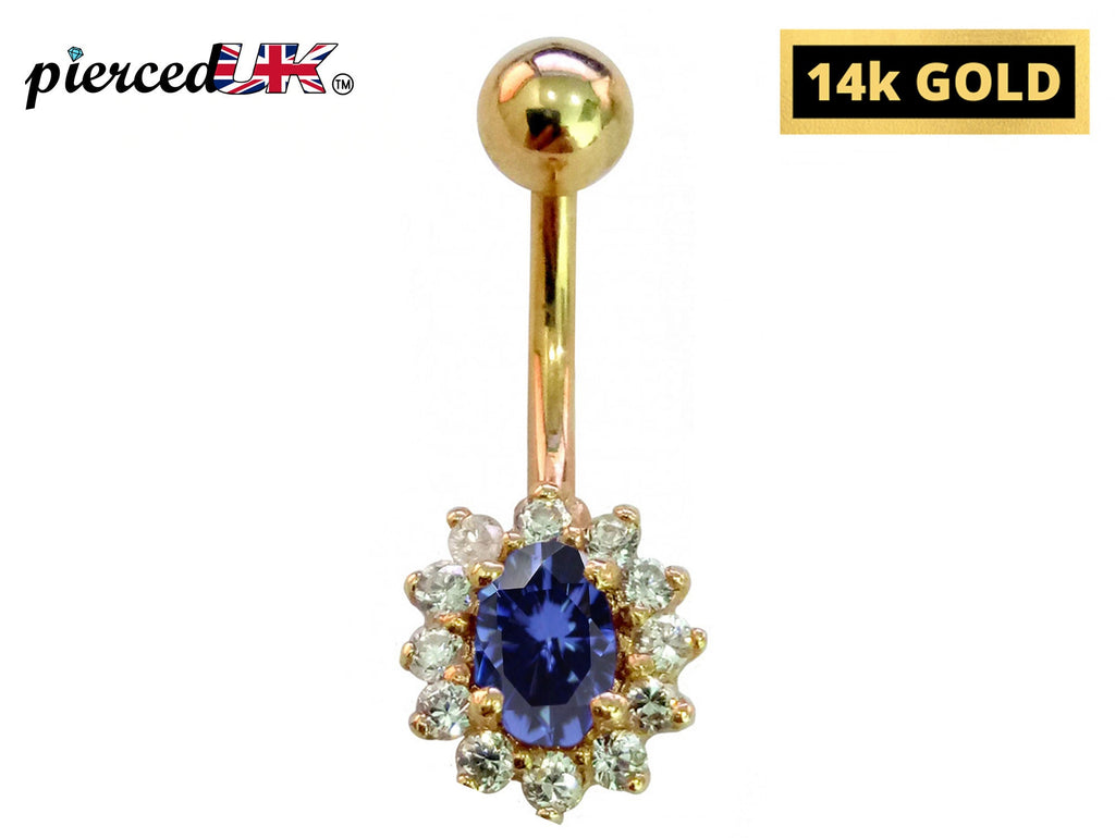 14K Gold Belly Button Ring: Tanzanite Amethyst CZ Navel Piercing