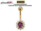 14K Gold Belly Button Ring: Tanzanite Amethyst CZ Navel Piercing