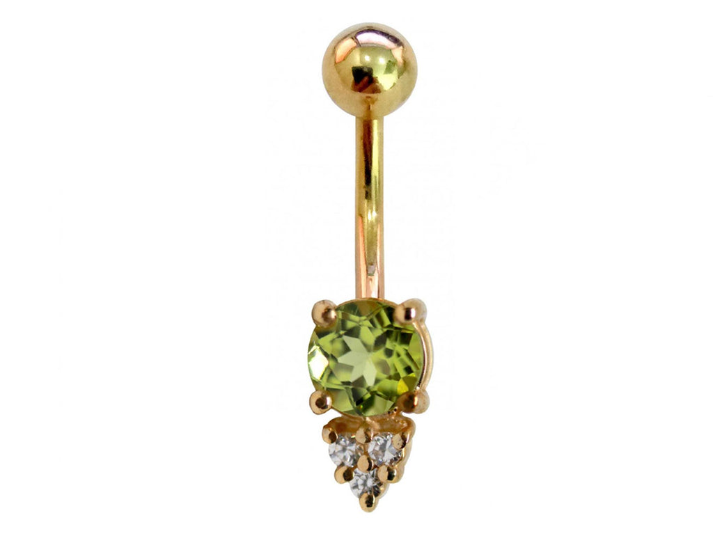 14K Gold Belly Ring: Crystal Navel Bar - 14G, 10mm
