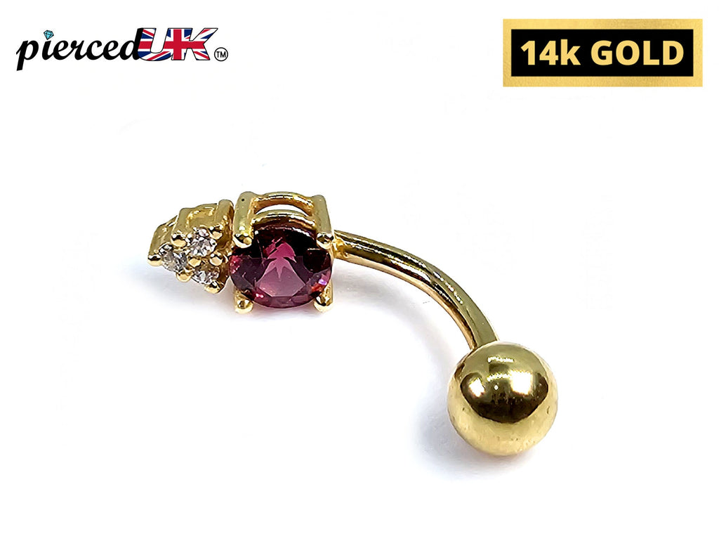 14K Gold Belly Ring: Crystal Navel Bar - 14G, 10mm