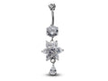 Silver Flower Dangle Belly Ring: CZ Crystal Navel Jewelry (16g/10mm)