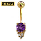 14K Gold Belly Ring: Crystal Navel Bar - 14G, 10mm