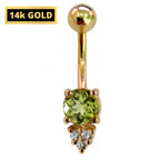 14K Gold Belly Ring: Crystal Navel Bar - 14G, 10mm