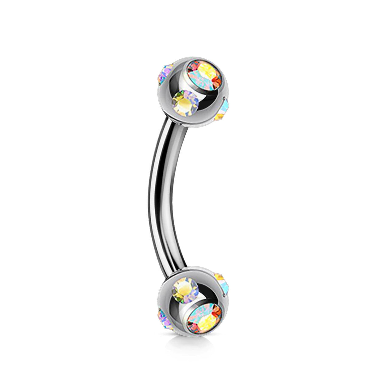 Multi-Stone Surgical Steel Curved Barbell: Eyebrow, Daith, Helix Piercing (18g-14g)