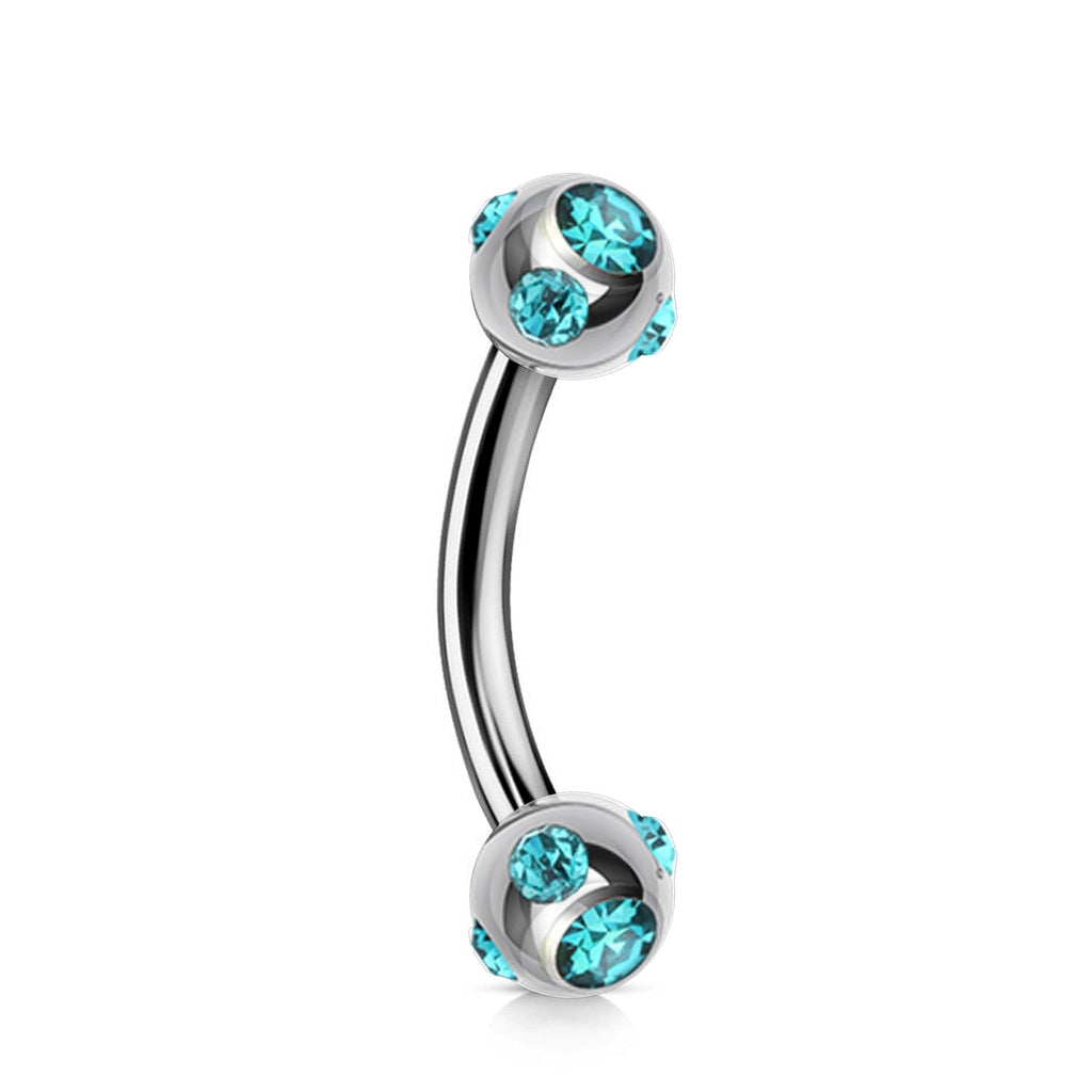 Multi-Stone Surgical Steel Curved Barbell: Eyebrow, Daith, Helix Piercing (18g-14g)