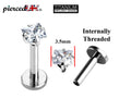 Titanium Labret Stud: Square Crystal Lip, Helix, Tragus Piercing (16g-1.2mm)