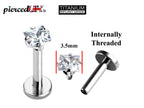 Titanium Labret Stud: Square Crystal Lip, Helix, Tragus Piercing (16g-1.2mm)